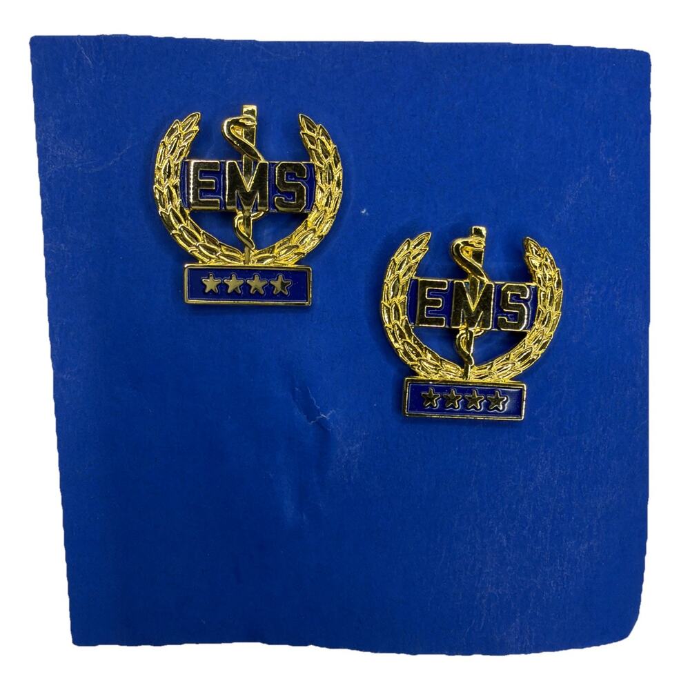 EMS in Wreath Gold Collar Brass Pin Clutch NEW Rank Insignia 4 Star Gift